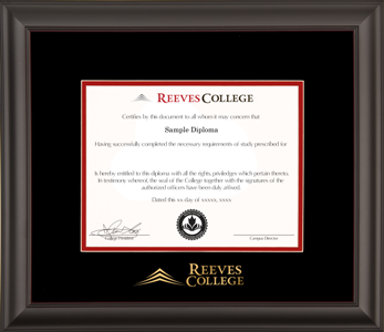 Satin black wooden diploma frame with double matting and gold embossed logo